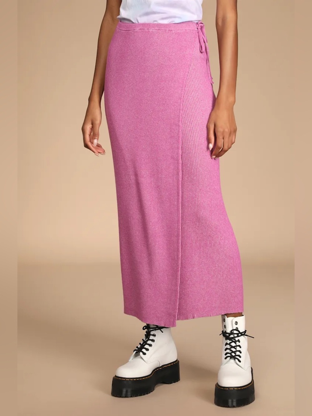 Free People Borderline Knit Wrap Midi Skirt in Pink Size Large